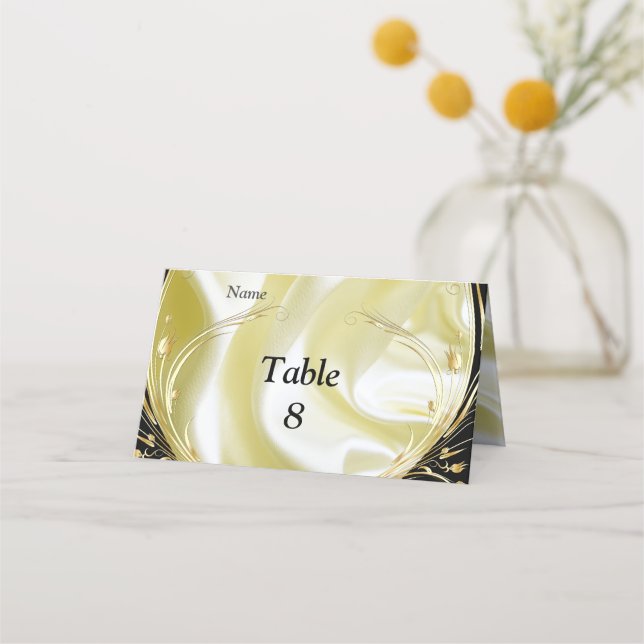 Silver or Gold Abstract flowers on - Silk & Art Place Card (Front)