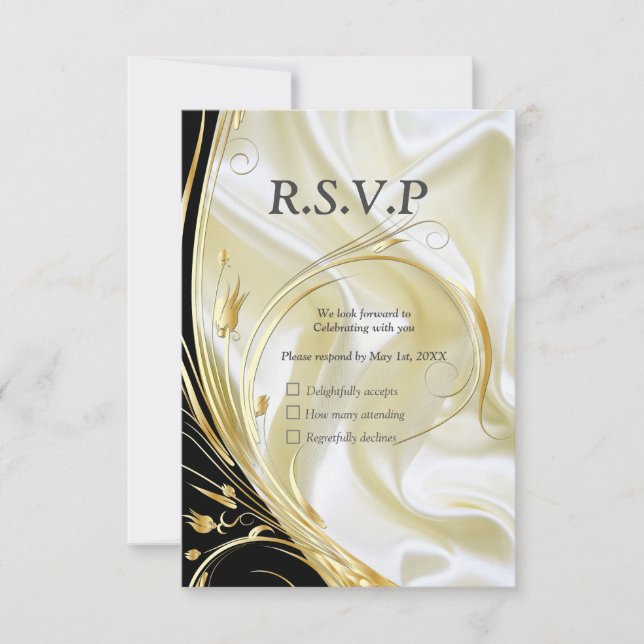 Silver or Gold Abstract flowers on - Silk & Art RSVP Card (Front)