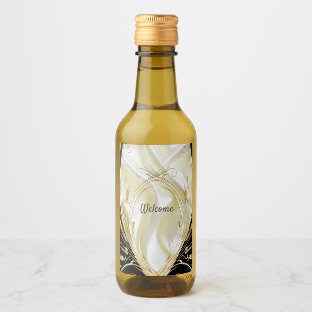 Silver or Gold Abstract flowers on - Silk & Art Wine Label (Front)