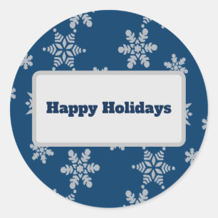 Silver or White Snowflakes on Dark Blue Classic Round Sticker
