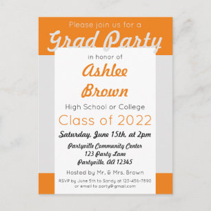 Silver Orange Bold Grad Party Graduation Invitation Postcard