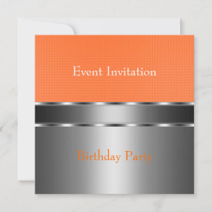 Silver Orange Check Event Party Invitation