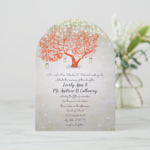 Silver Orange Coral Rustic Country Forest Wedding Invitation