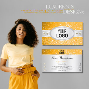 Silver Orange Glitter Sparkle Diamonds add Logo Business Card