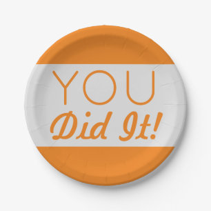 Silver & Orange You Did It Graduation Paper Plate