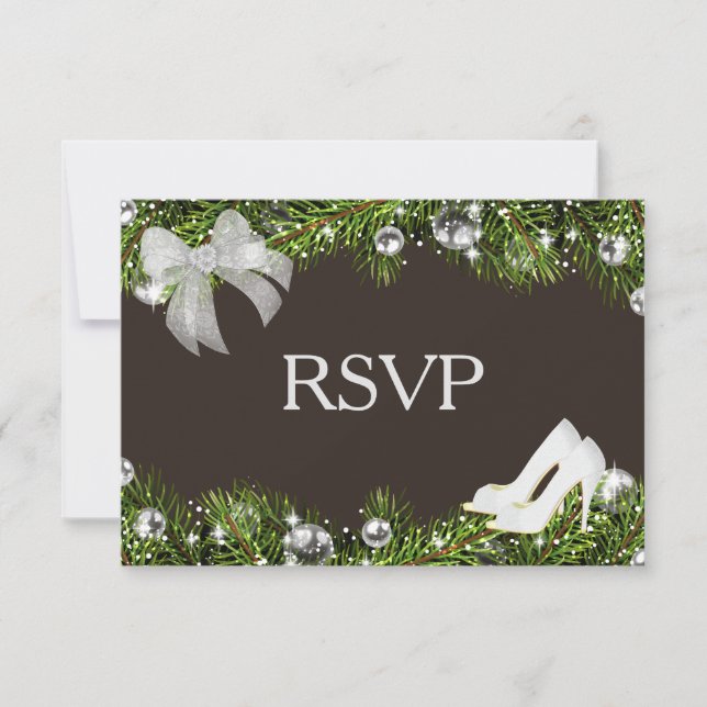 Silver Ornament and Christmas Wedding RSVP (Front)
