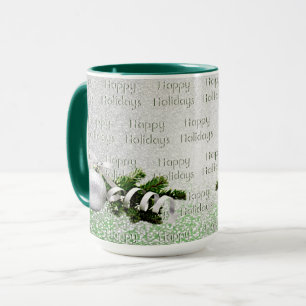 Silver Ornament White Ribbon Christmas Mug