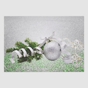Silver Ornament White Ribbon Holiday Tissue Paper