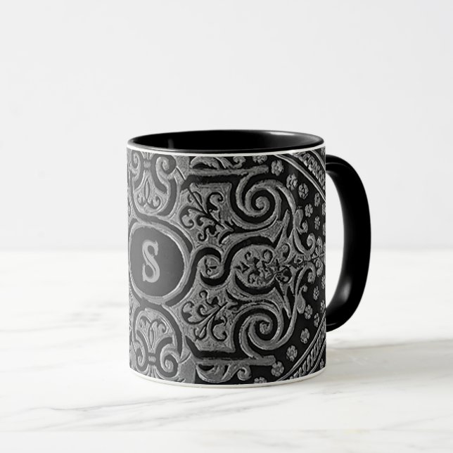 Silver Ornamental Monogrammed Mug (Front Right)
