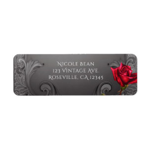 Silver Ornamental Vintage Fancy Red Roses Wedding Return Address Label