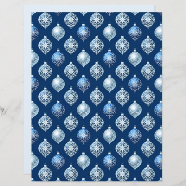 Silver Ornaments on Dark Blue Scrapbook Paper (Front/Back)