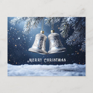 Silver Ornate Bells on Frosty Pines Postcard