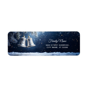 Silver Ornate Bells on Frosty Pines Return Address Label