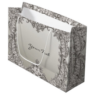 Silver Ornate Modern Gift Bag