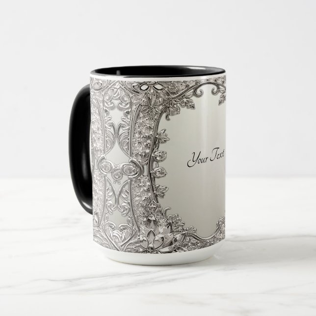 Silver Ornate Modern Mug (Front Left)