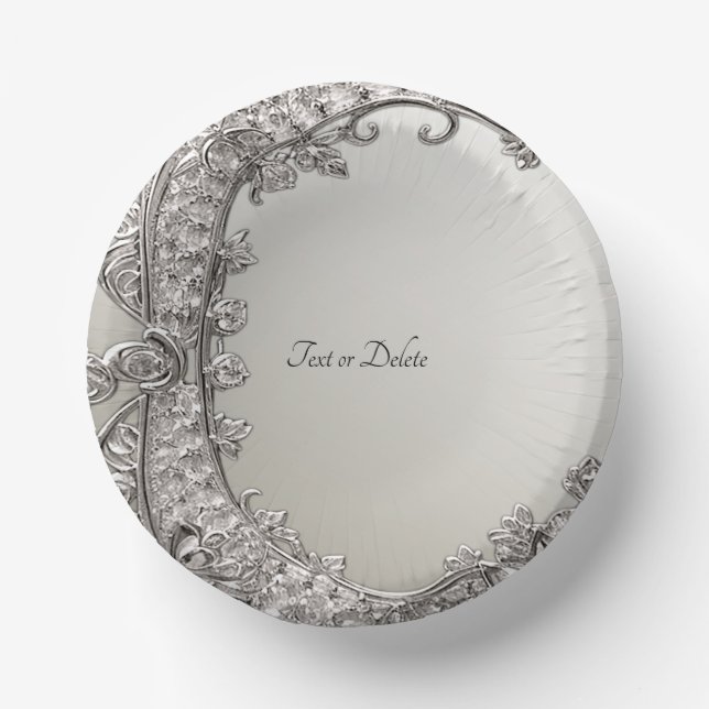 Silver Ornate Modern Paper Plate (Front)