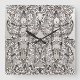 Silver Ornate Modern Wall Clock