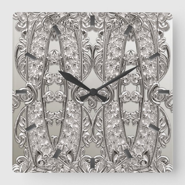 Silver Ornate Modern Wall Clock (Front)