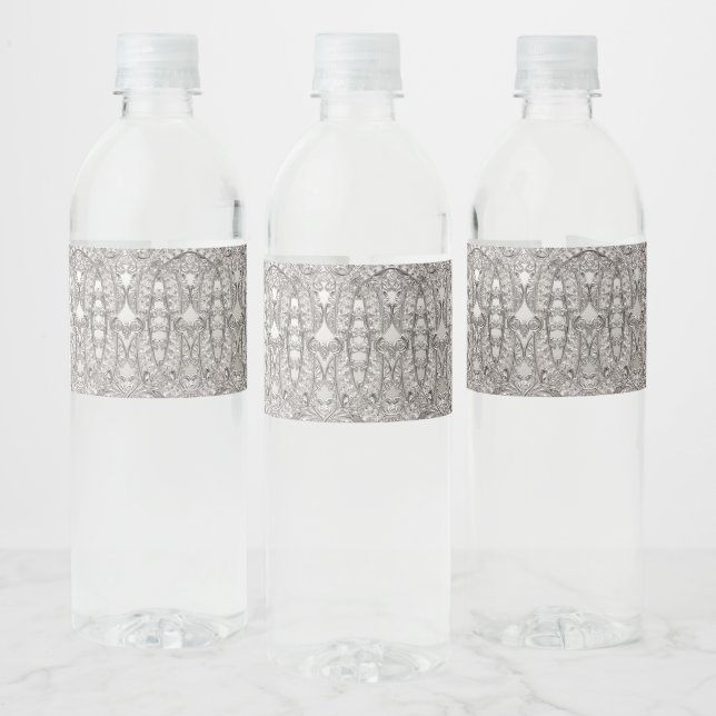 Silver Ornate Modern Water Bottle Label (Bottles)