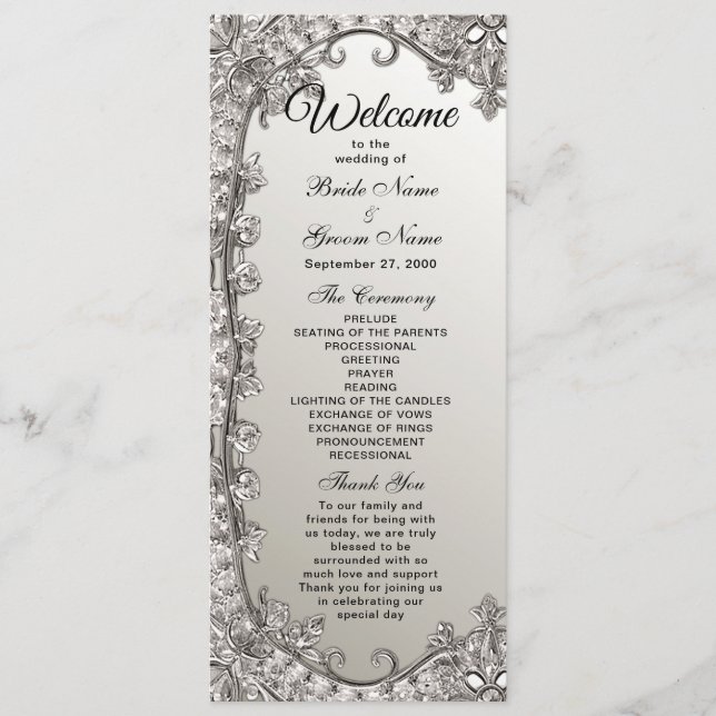Silver Ornate Modern Wedding Program (Front)