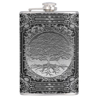 Silver Ornate Tree of Life Ancient Rustic Flask