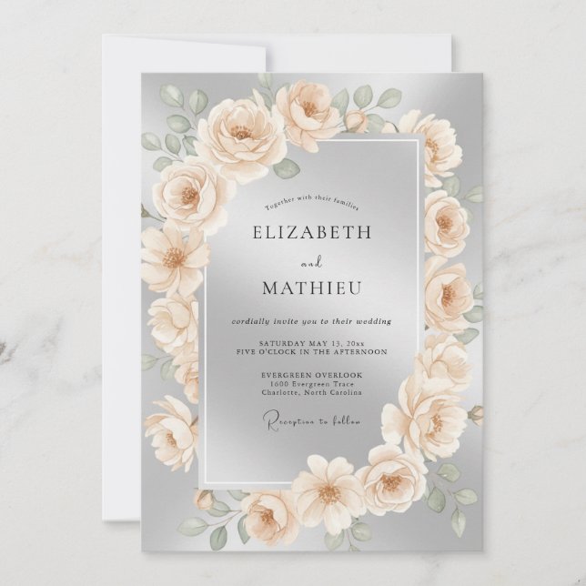 Silver Ornate Winter Wedding Invitation (Front)