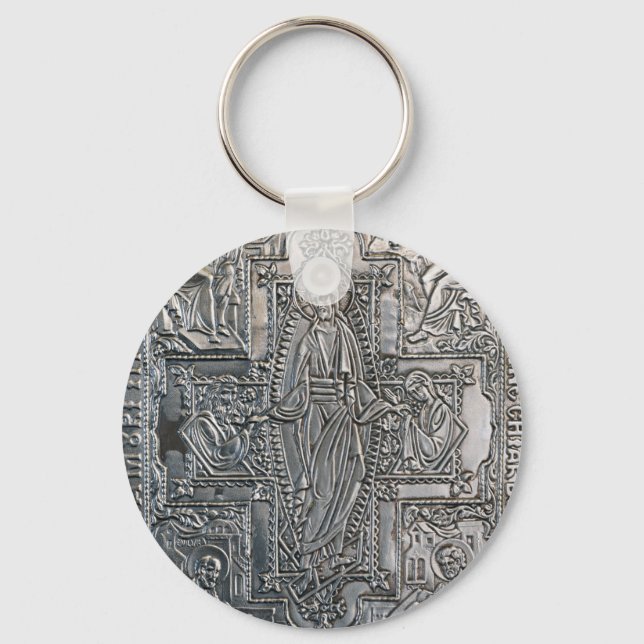 silver orthodox religious book metal decoration co key ring (Front)