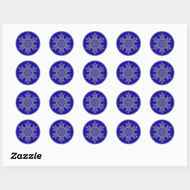Silver Overlay Snowflake on Cobalt Blue Classic Round Sticker (Sheet)