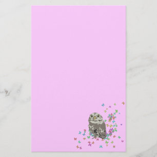 Silver Owl with Butterflies Stationary Stationery