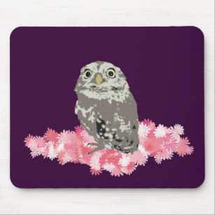 Silver Owl with Flowers Mousepad