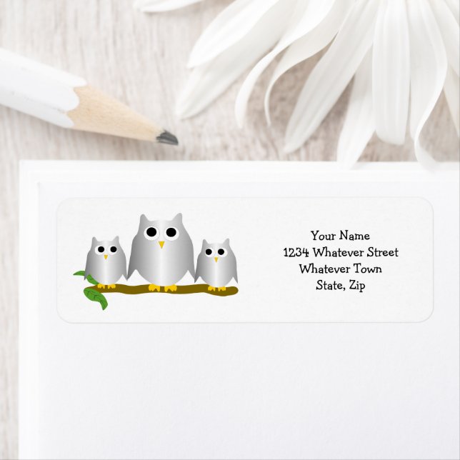 Silver Owls Design Return Address Label (Insitu)