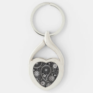 Silver paisley pattern key ring