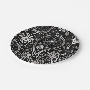 Silver paisley pattern paper plate