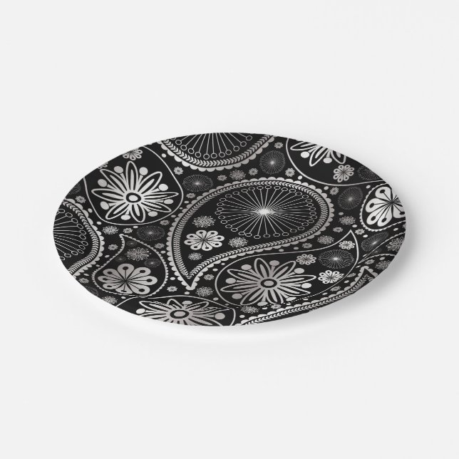 Silver paisley pattern paper plate (Angled)