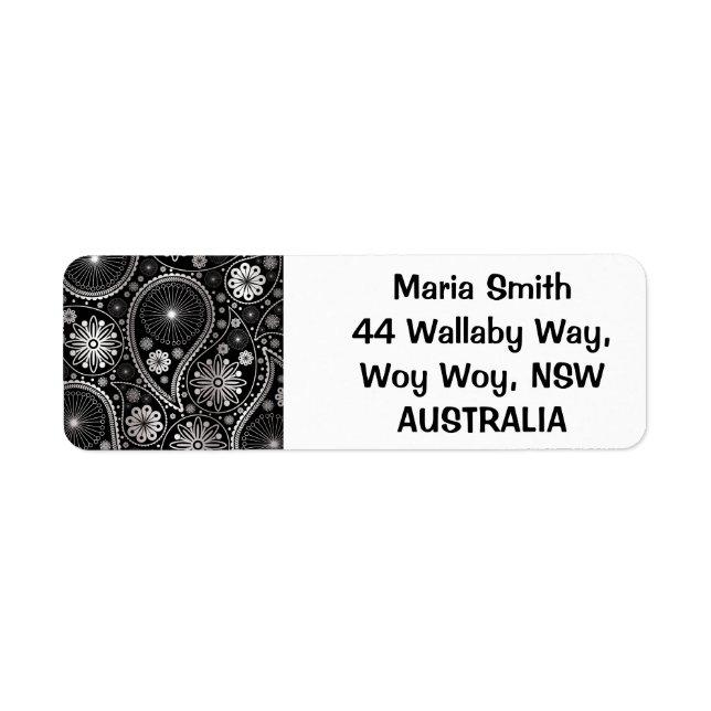 Silver paisley pattern return address label (Front)