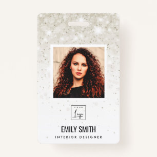 SILVER PALE GLITTER EMPLOYEE PHOTO BARCODE NAME ID BADGE