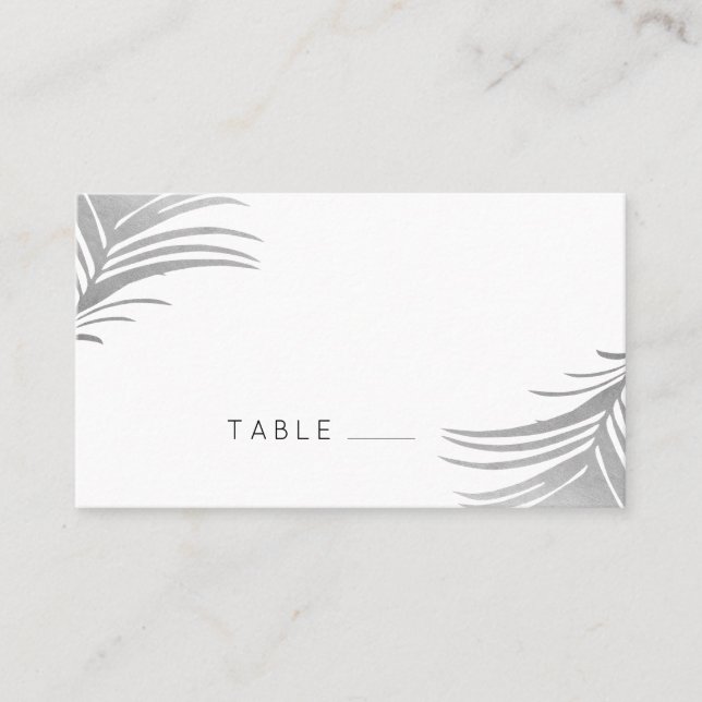 Silver Palm Tree Leaves Tropical Party Place Card (Front)