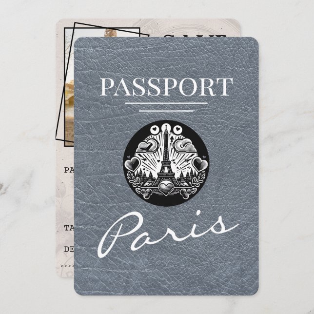 Silver Paris Passport Save The Date (Front/Back)
