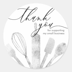 Silver Pastry chef bakery tools thank you Classic Round Sticker