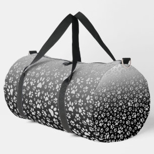 Silver pattern paws on gradient background duffle bag