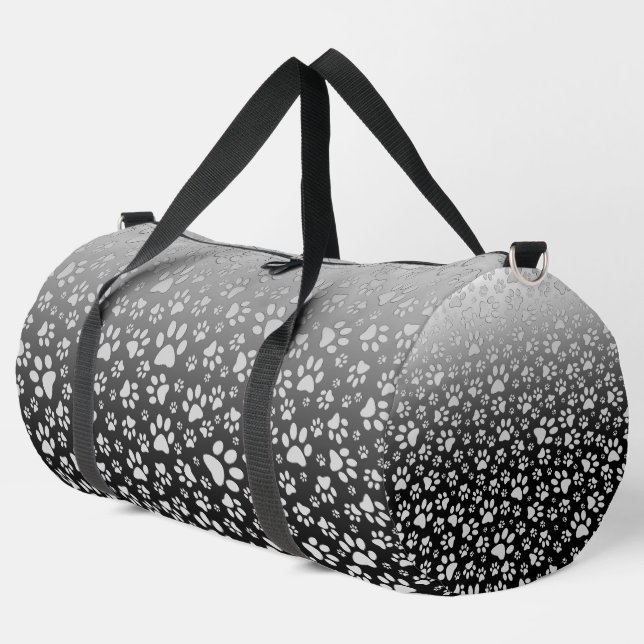 Silver pattern paws on gradient background duffle bag (Left Corner)