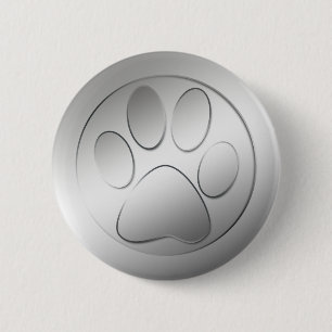 SILVER PAW PRINT 6 CM ROUND BADGE