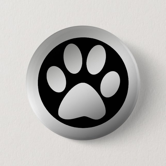 SILVER PAW PRINT 6 CM ROUND BADGE (Front)