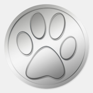 SILVER PAW PRINT CLASSIC ROUND STICKER