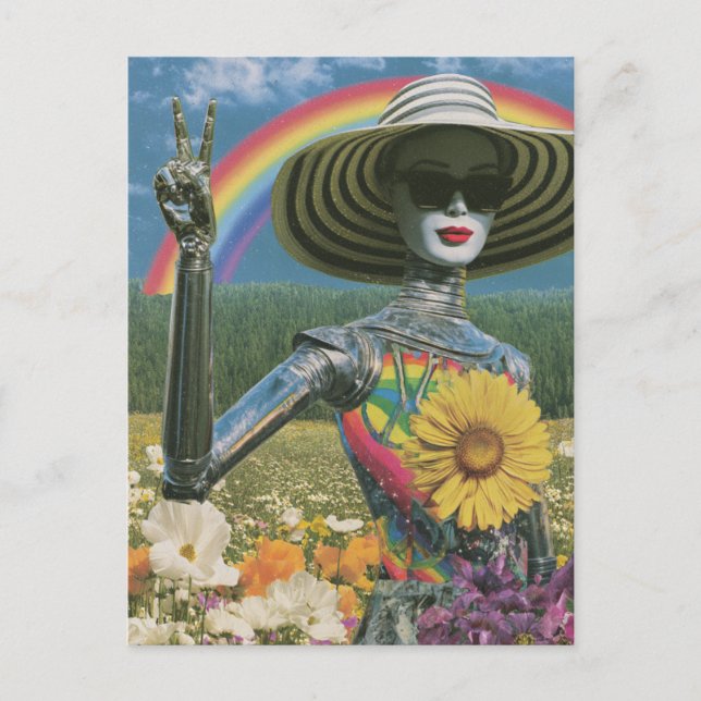 Silver Peace Alien Robot Postcard (Front)