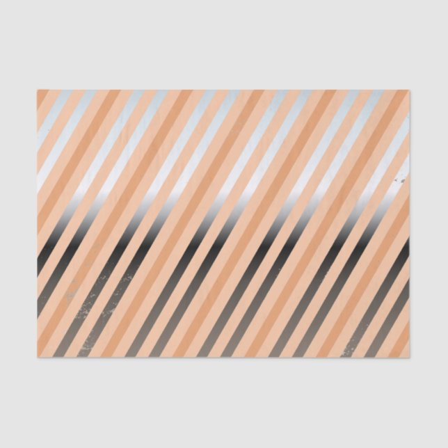 Silver, Peach, Coral Diagonal Stripe Tissue Paper (Front)