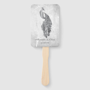 Silver Peacock Wedding Favour Hand Fan
