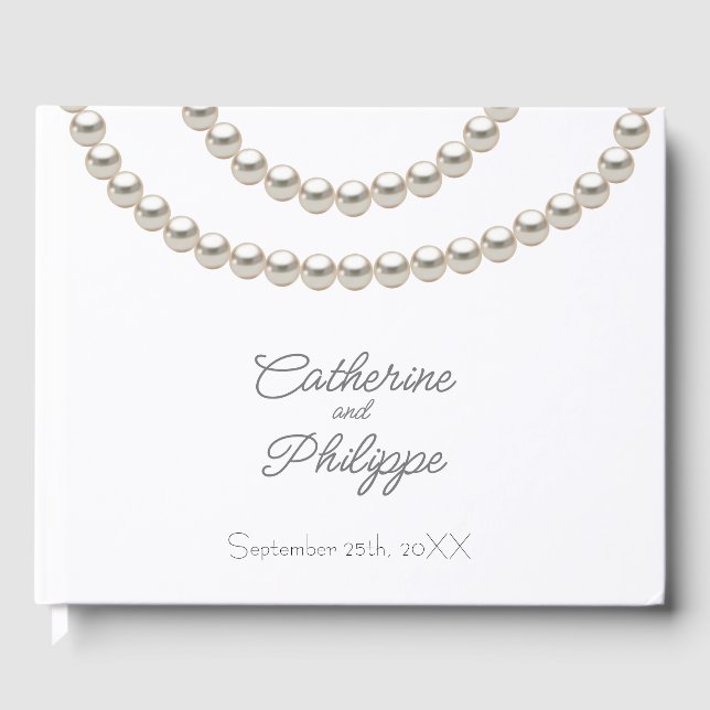 Silver Pearl Elegant Necklace Wedding Guest Book (Front)