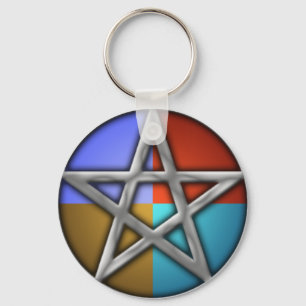 Silver Pentacle on Elements Key Ring