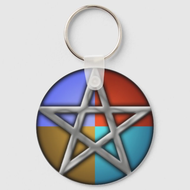 Silver Pentacle on Elements Key Ring (Front)